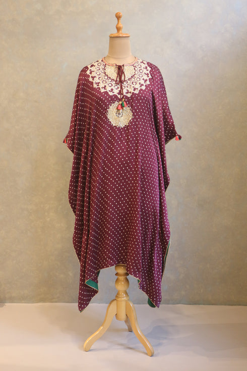 Wine Handwork Bandhej Kaftan